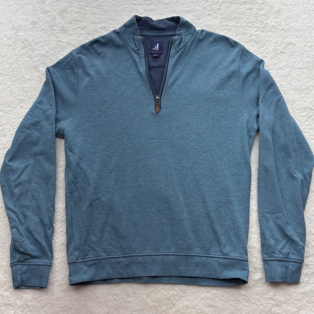 johnnie-O Mens Blue Heathered Cotton Lyocell Quarter Zip Pullover Sweater Small